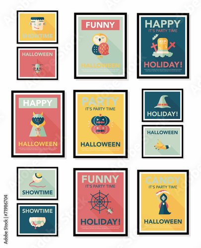 Halloween poster banner design flat background set, eps10