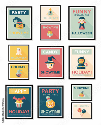 Halloween poster banner design flat background set  eps10