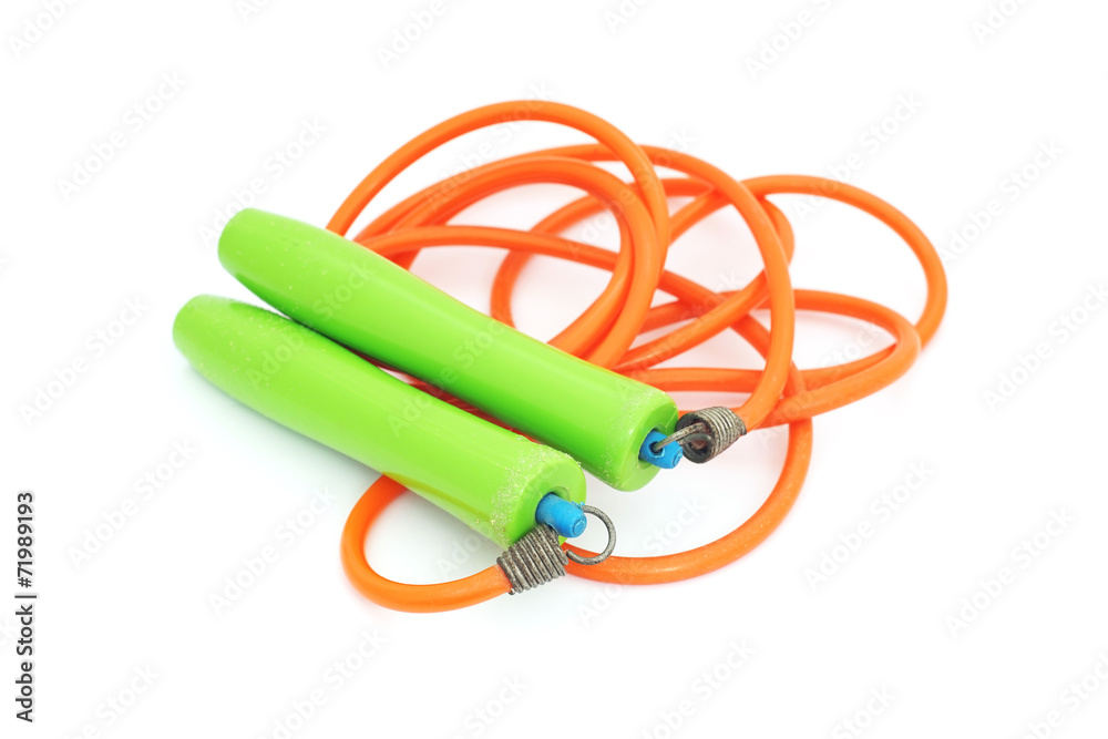 old used skipping rope on white background old used skipping rope on white background