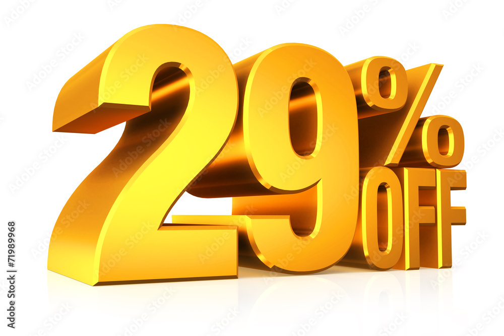 3D render gold text 29 percent off. 3D render gold text 29 percent off.