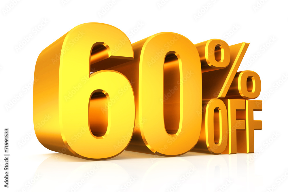 3D render gold text 60 percent off. 3D render gold text 60 percent off.