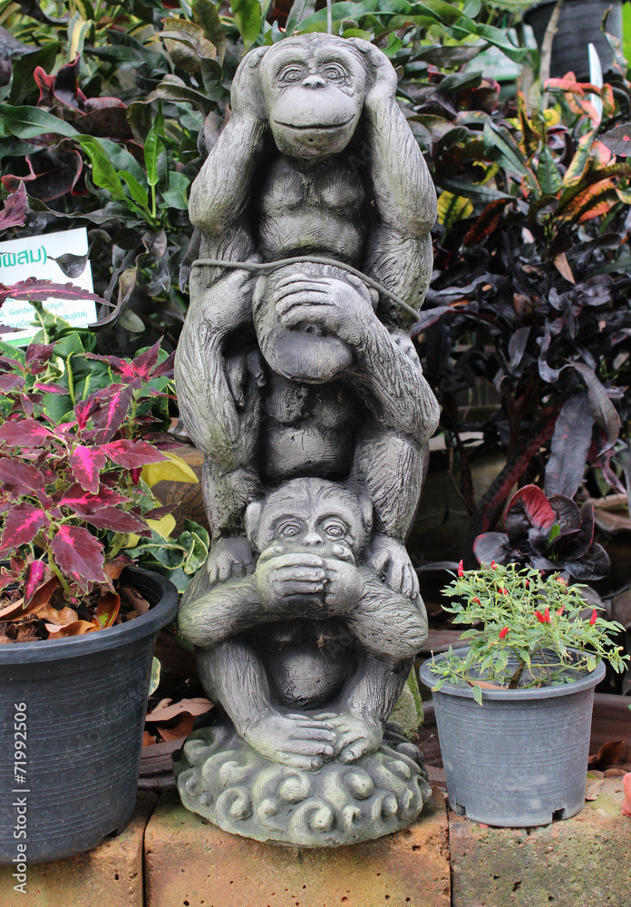 Three monkey dolls close their mouth eyes ears with their hands. Three monkey dolls close their mouth eyes ears with their hands.