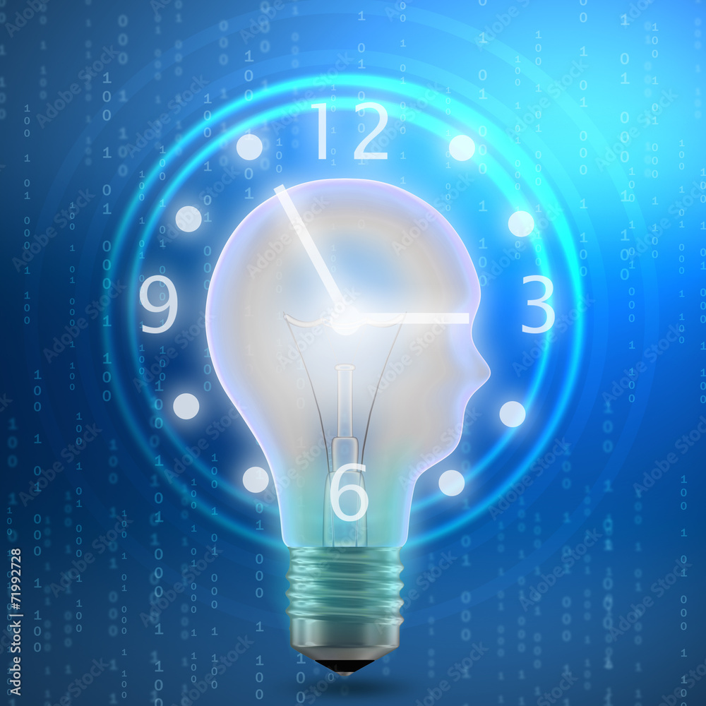 lamp in the form of human head with a clock.