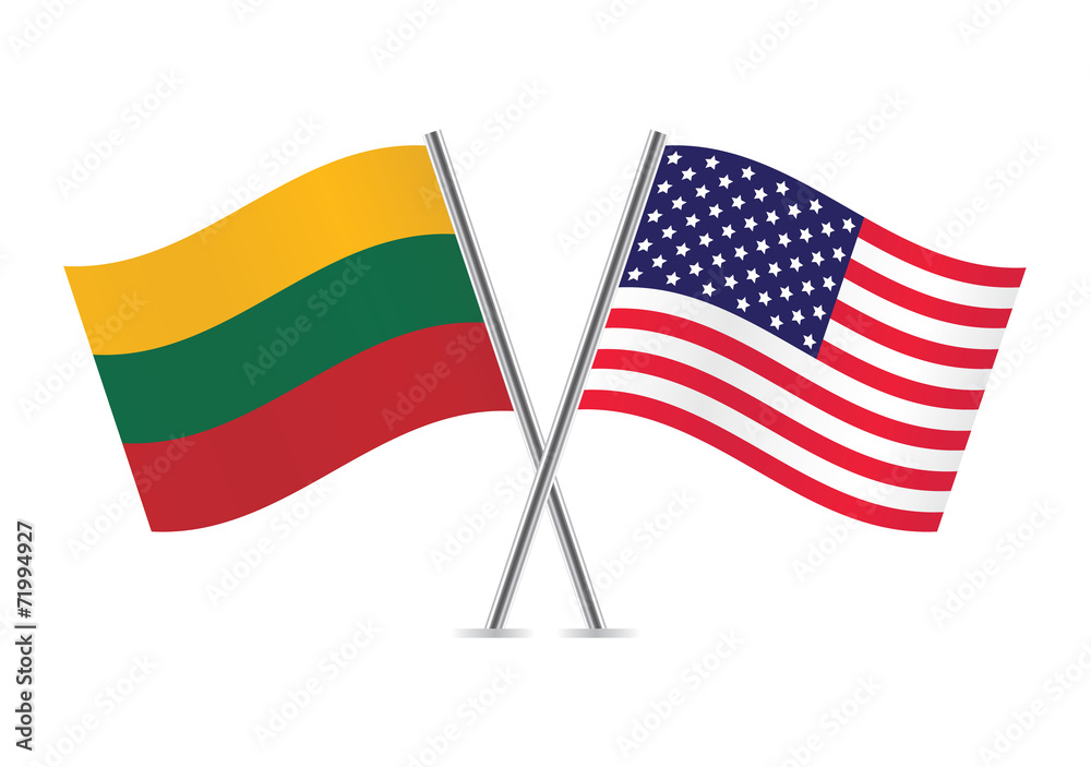 American and Lithuanian flags. Vector illustration.