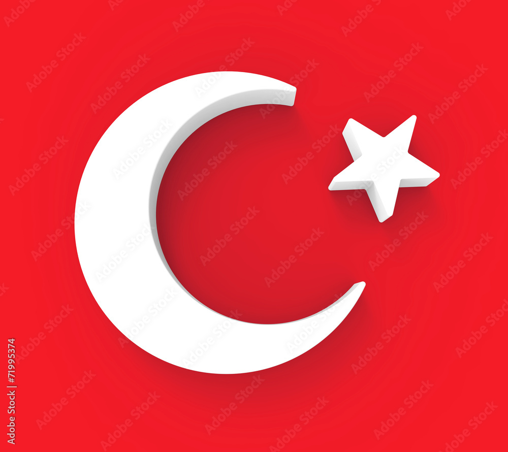 Obraz premium Turkish Flag, 3d moon and star