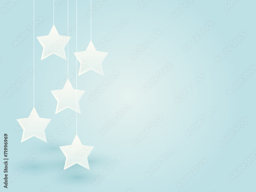 white stars hung on the thread on blue background white stars hung on the thread on blue background