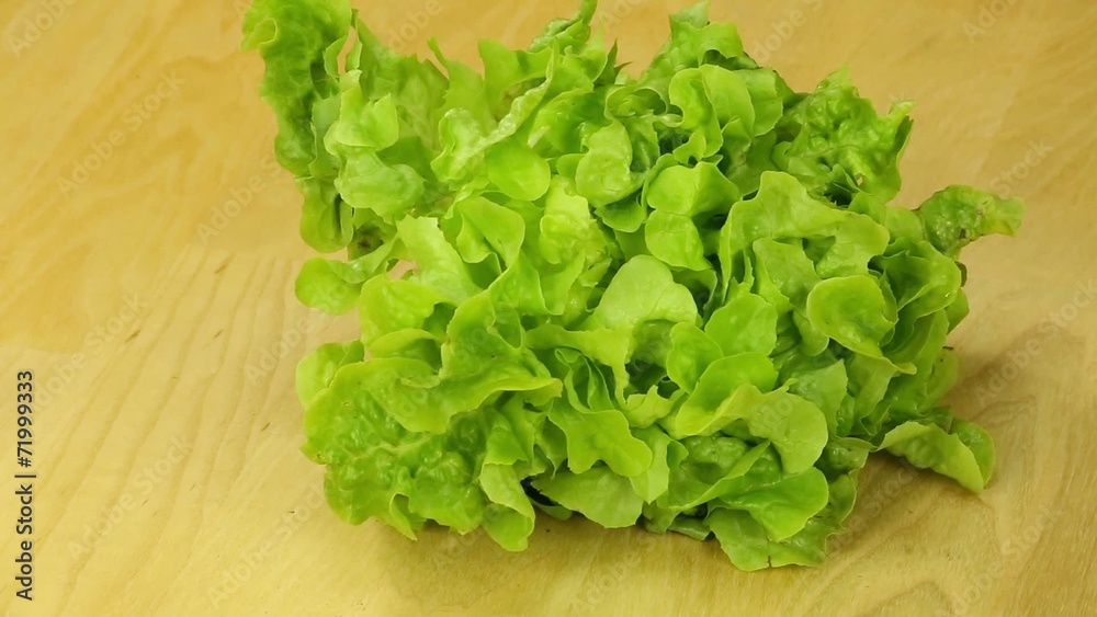 Lettuce turns on the background of wooden boards Lettuce turns on the background of wooden boards