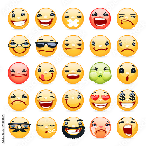 Cartoon Facial Expression Smile Icons Set