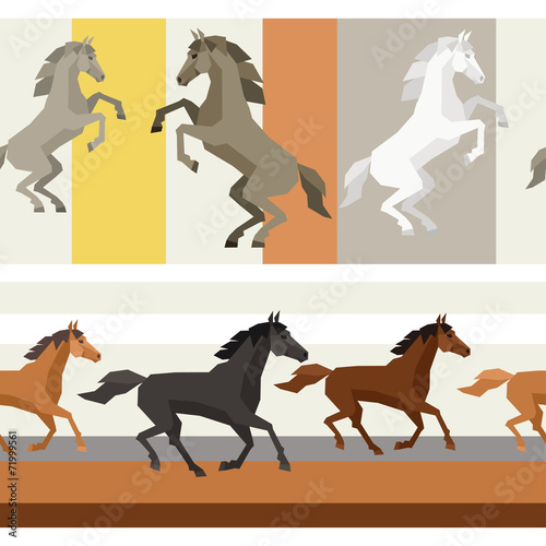 Seamless patterns with horse in flat style.