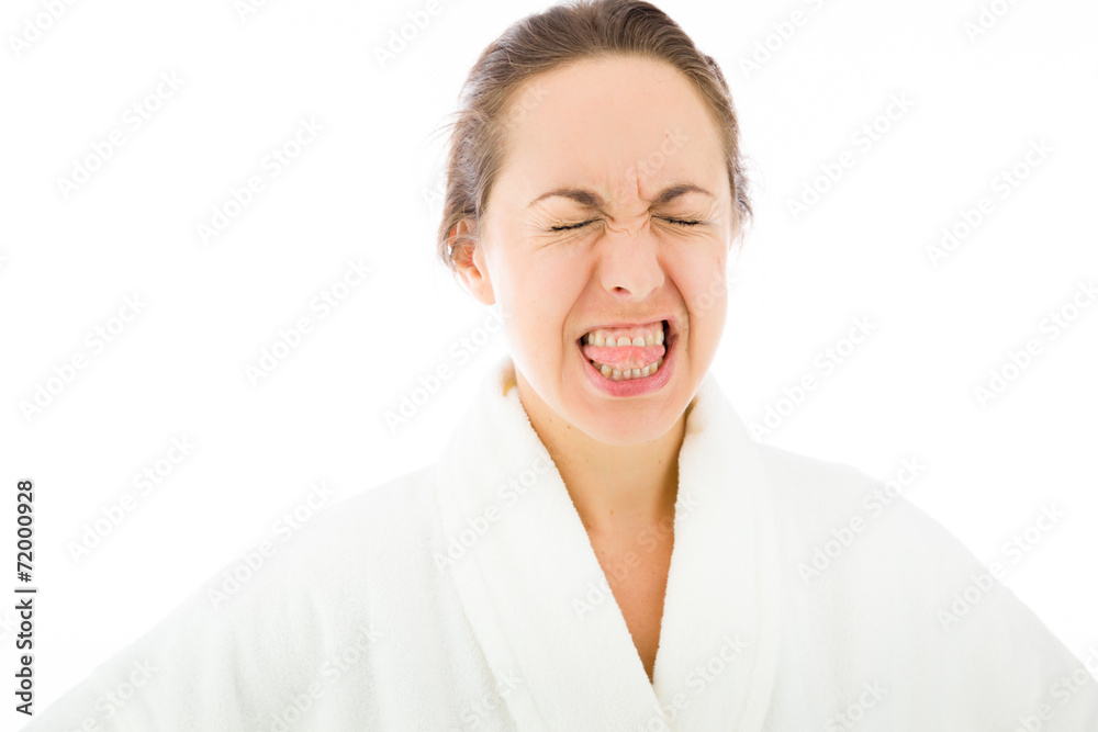 model isolated on plain background face sticking tongue out model isolated on plain background face sticking tongue out
