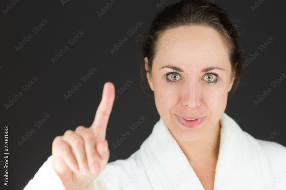 model isolated on plain background nagging scolding with finger model isolated on plain background nagging scolding with finger