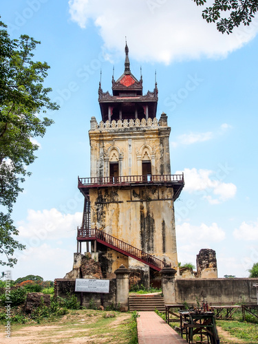 Nanmyint watch tower or Ava incline tower in Inwa, Myanmar photo