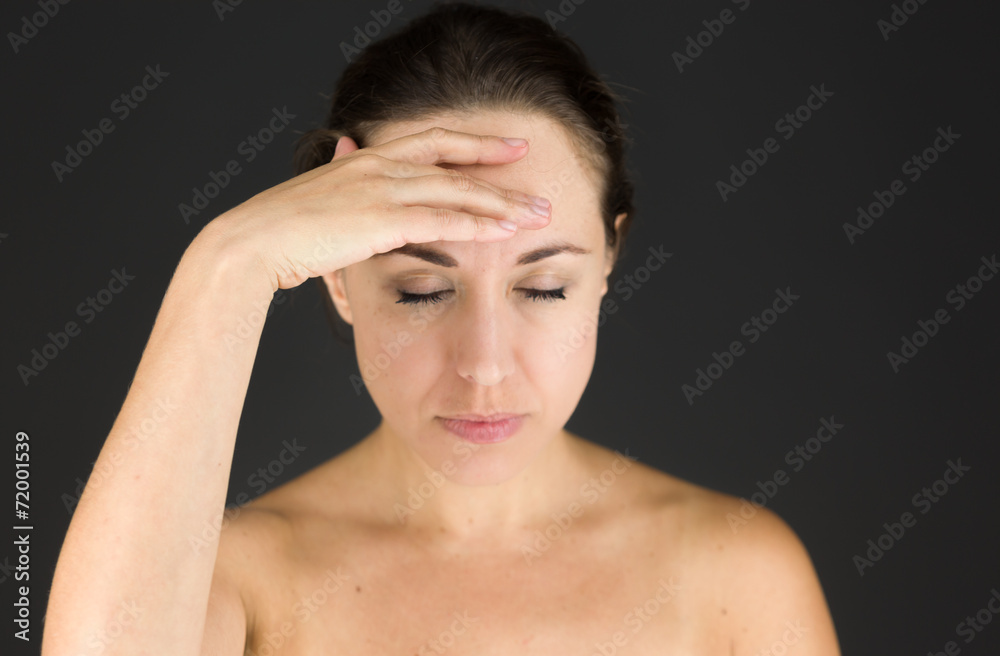 model isolated on plain background confused headache model isolated on plain background confused headache