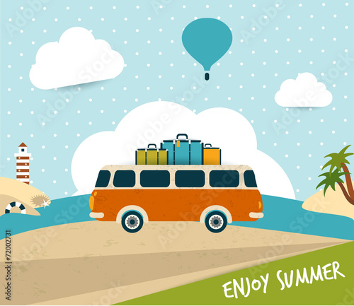 Retro travel bus concept. summer holiday.