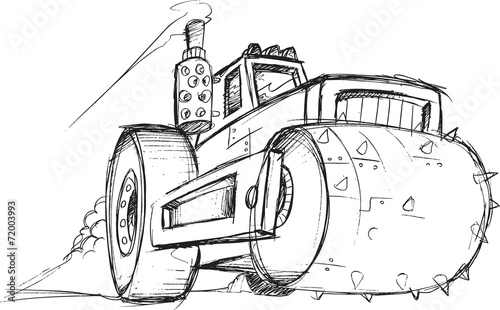Armored Roller Vehicle Sketch Vector Illustration Art