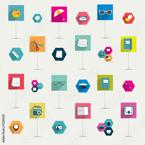 Set of colorful modern flat long shadows icon.