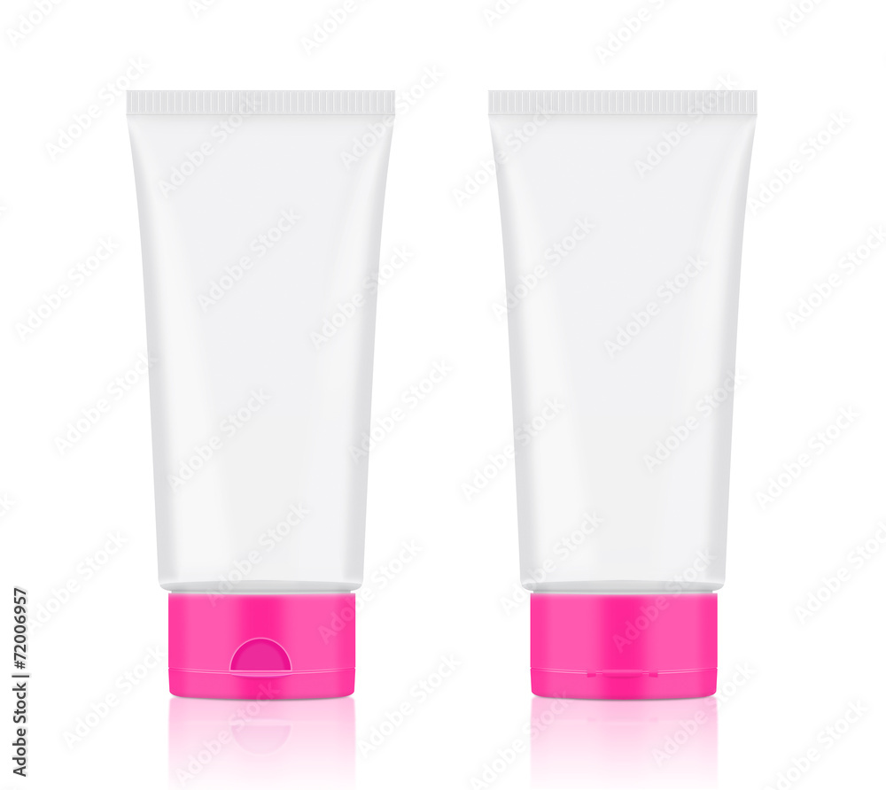 Blank white tube have pink lid front & back side Blank white tube have pink lid front & back side