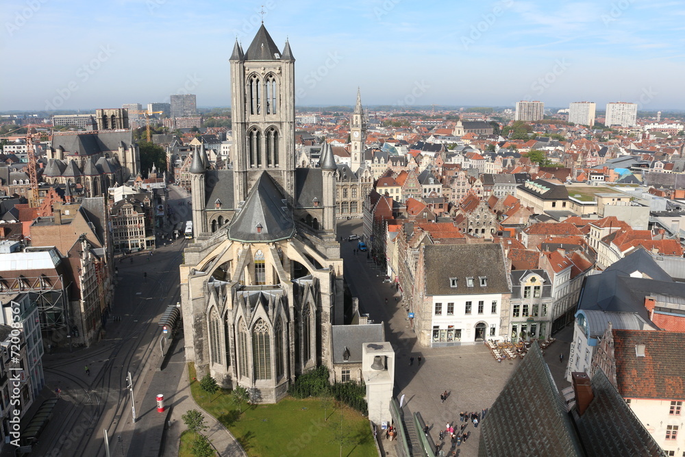Fototapeta premium View of Ghent, Saint Nicholas' Church from Belfry