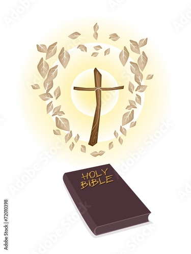 A Brown Holy Bible with A Wooden Cross