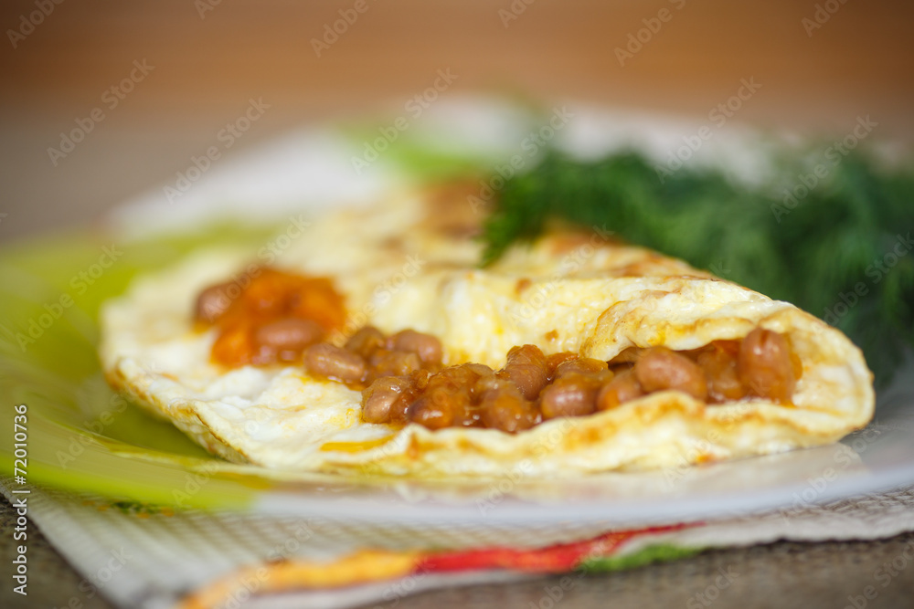 fresh morning egg omelet with beans