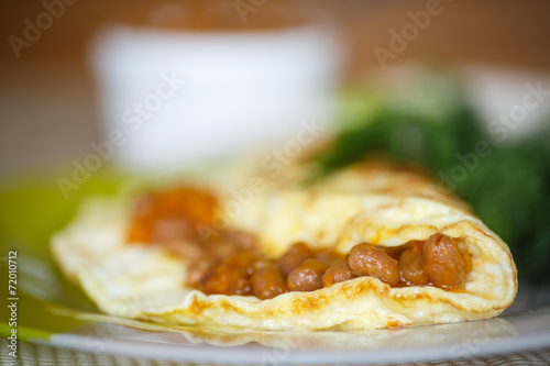 fresh morning egg omelet with beans