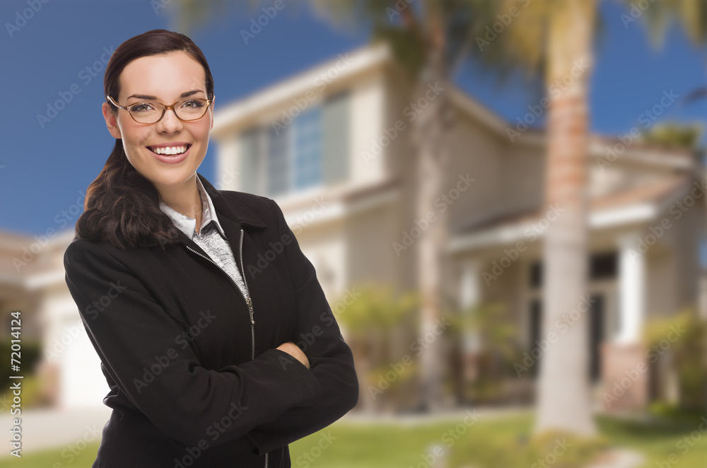 Mixed Race Woman in Front of Residential House Mixed Race Woman in Front of Residential House