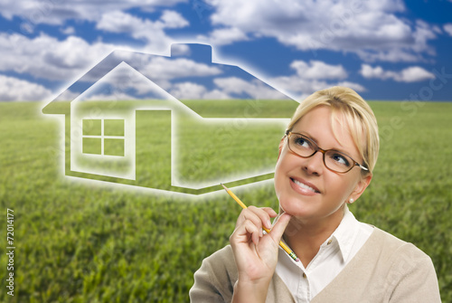 Woman and Grass Field with ...