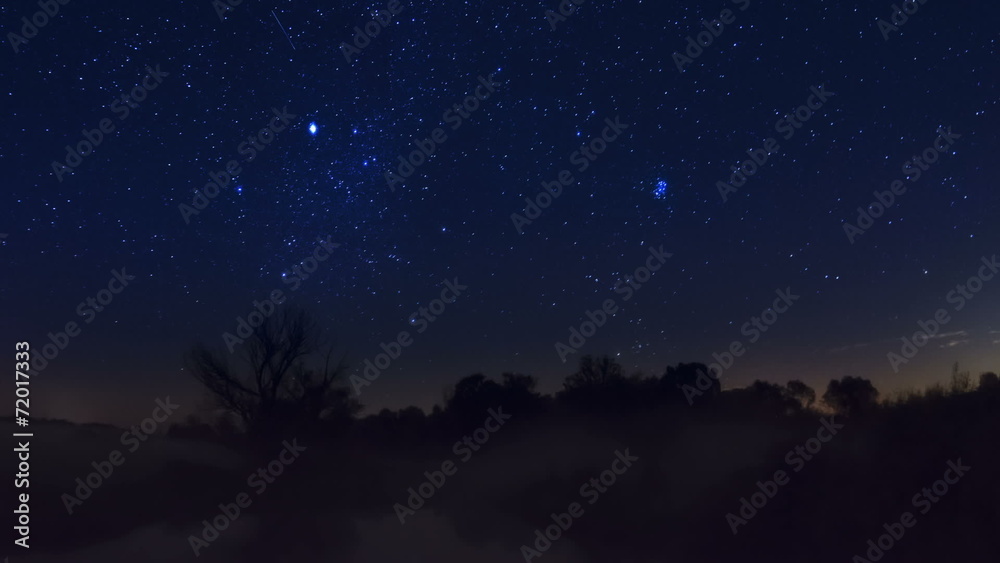 Sternenhimmel im Havelland, Brandenburg, Deutschland, Zeitraffer