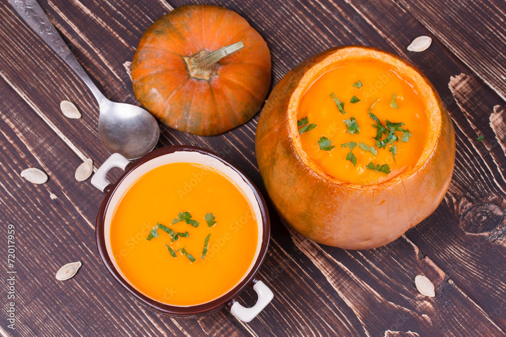 Fresh cooked pumpkin soup Fresh cooked pumpkin soup