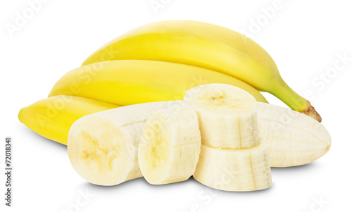 bananas with banana slices on the white background