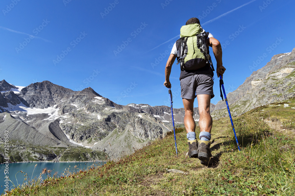 Man trekking in the Alps