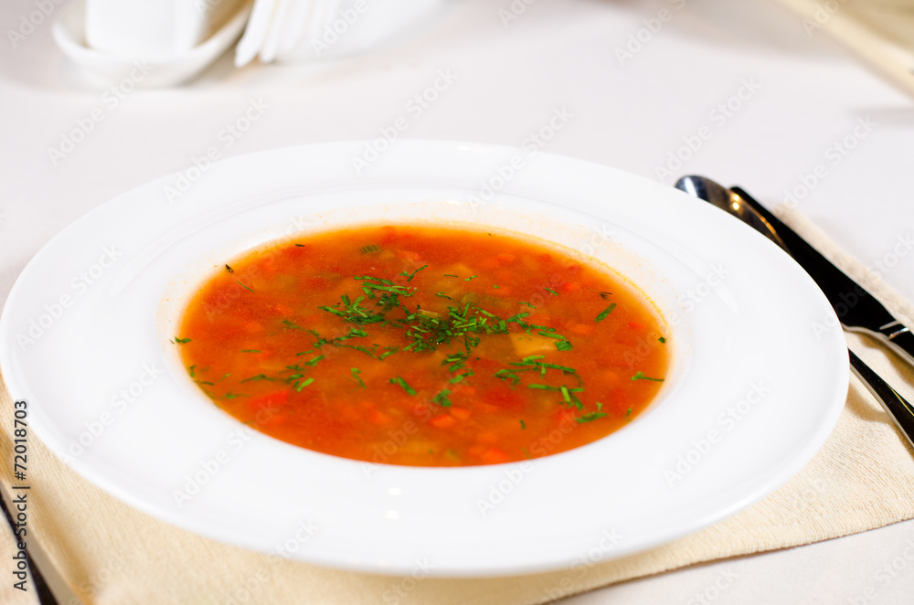 Bowl of spicy vegetable minestrone soup Bowl of spicy vegetable minestrone soup