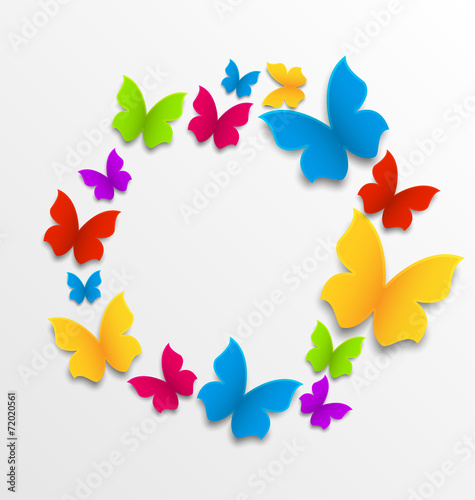 Spring card with colorful butterflies, circle composition