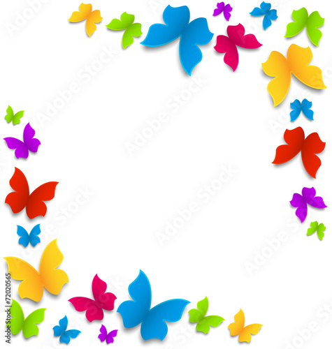 Spring background with painted butterflies border