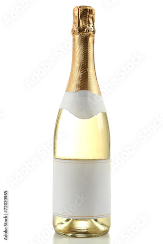 Bottle and glass of champagne, isolated on white
