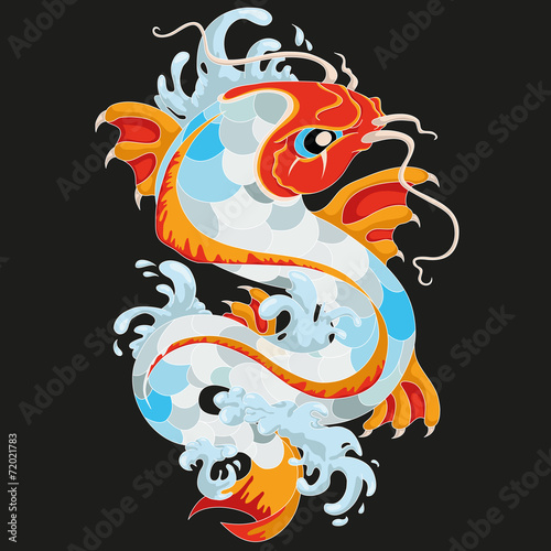 Photography tattoo sketch blue Japanese carp with fire