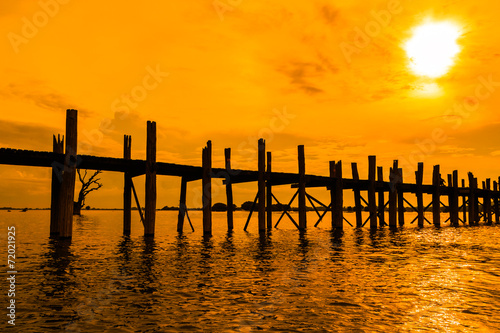 U bein bridge and sunset in Taungthaman lake  Amarapura  Myanmar