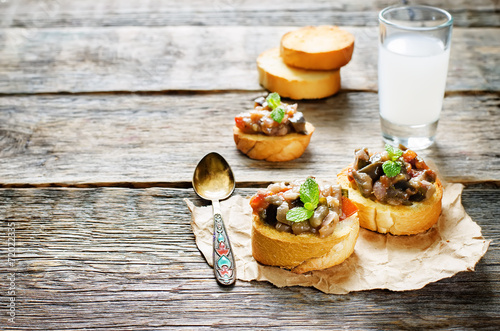 bruschetta with roasted eggplant and tomatoes