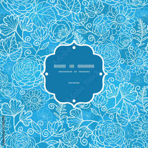 Vector blue field floral texture frame seamless pattern