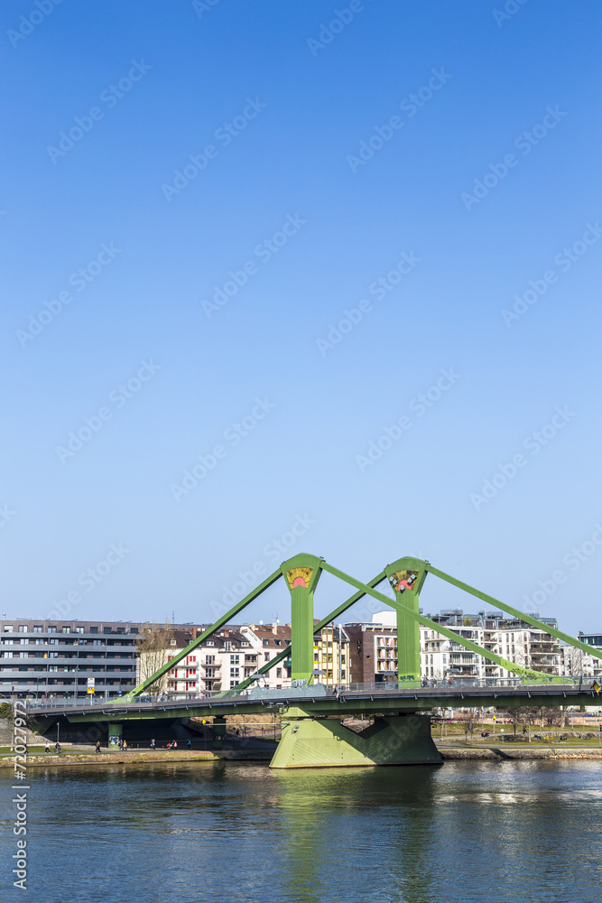 Fototapeta premium View of the city with Floessserbruecke at Frankfurt