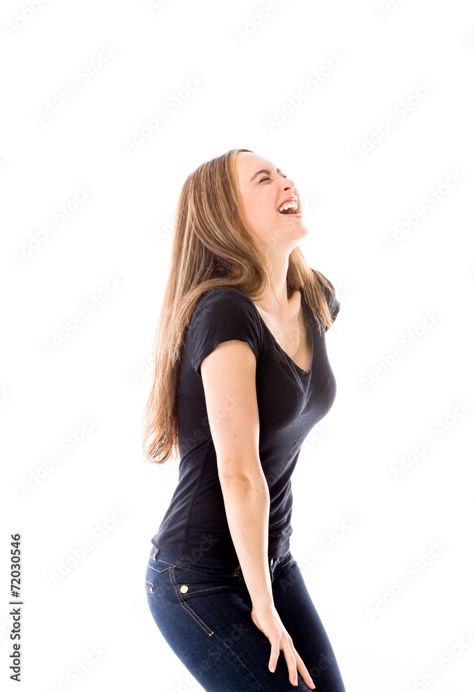 model isolated on white funny laughing model isolated on white funny laughing