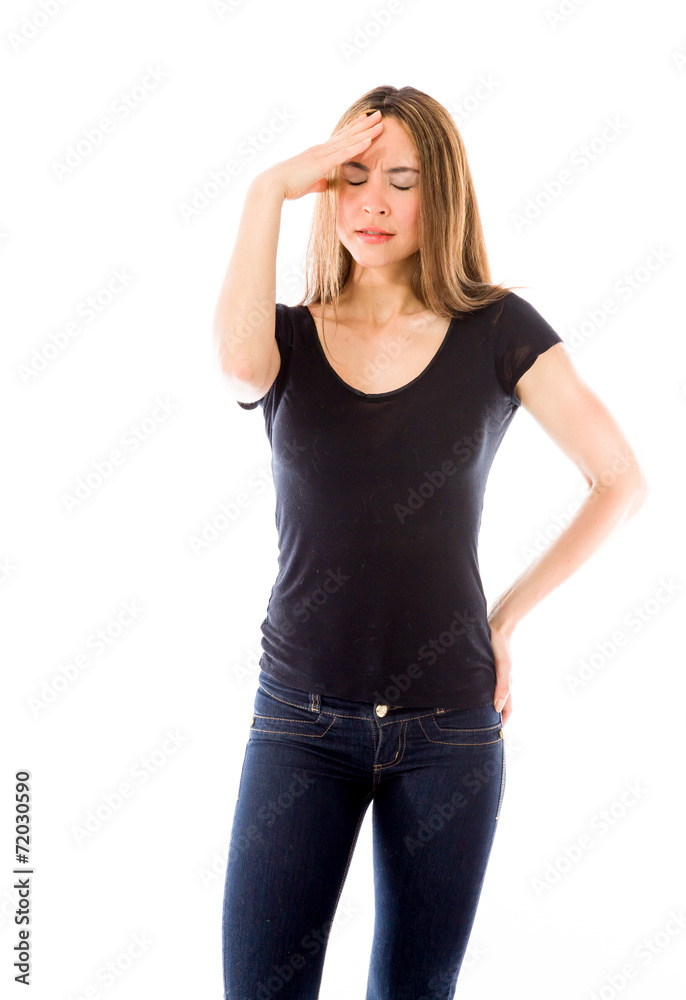 model isolated on plain background confused headache model isolated on plain background confused headache