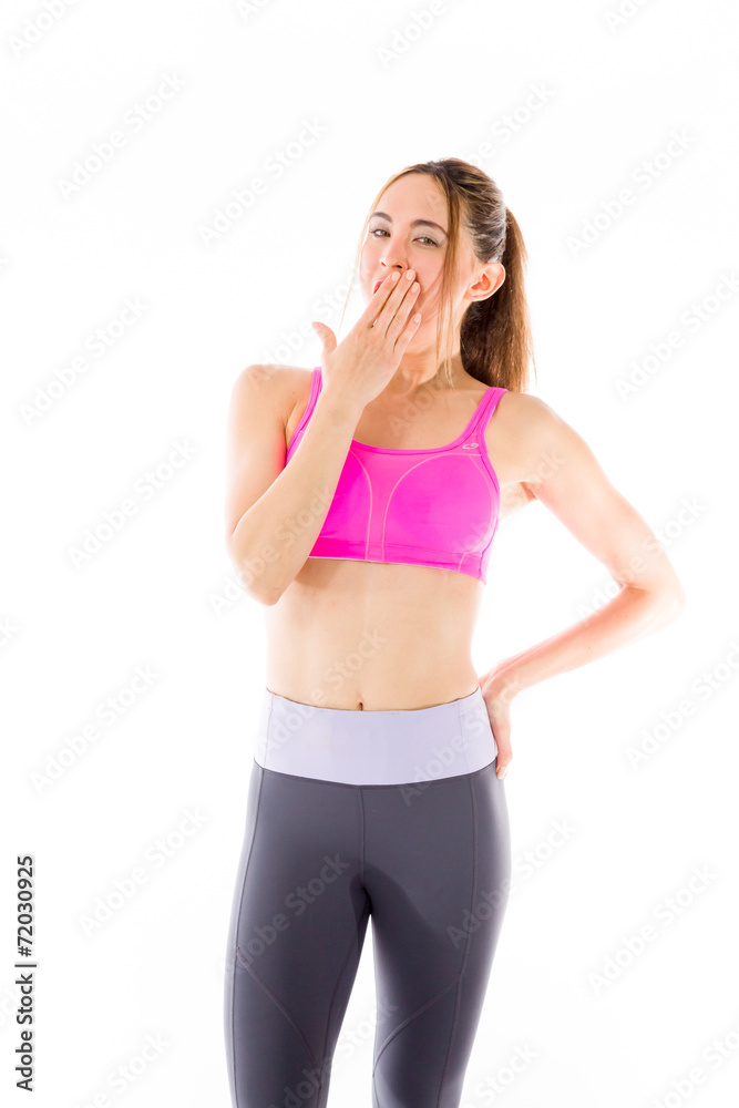 model isolated on plain background tired bored yawning model isolated on plain background tired bored yawning