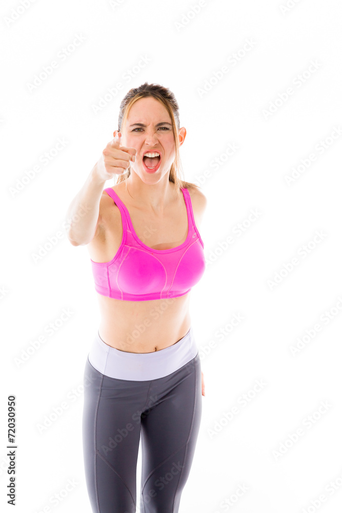 model isolated on plain background nagging scolding with finger model isolated on plain background nagging scolding with finger