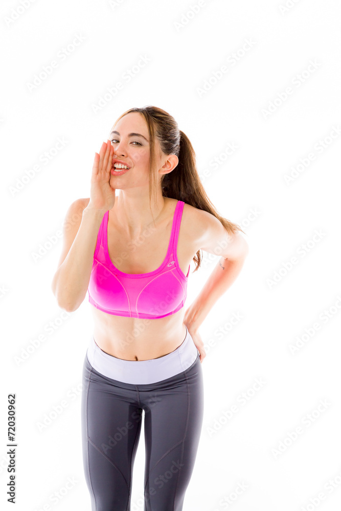 model isolated on plain background calling shouting model isolated on plain background calling shouting