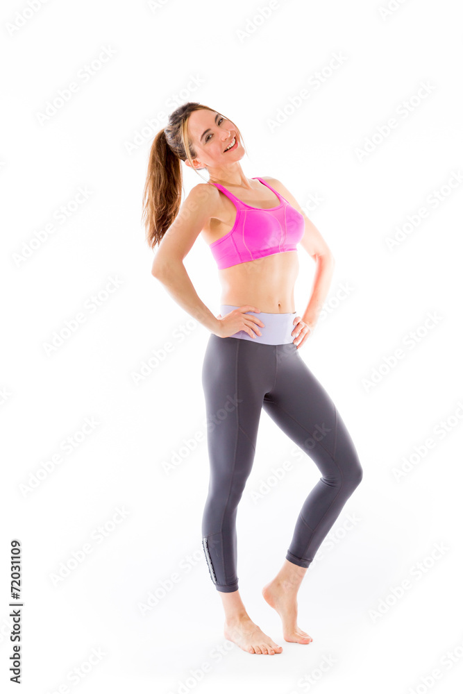 model isolated on plain background pround confident hands on hip model isolated on plain background pround confident hands on hip