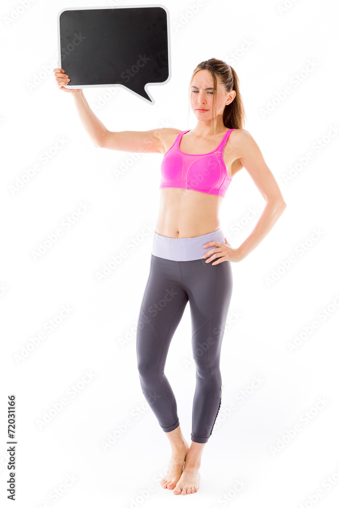 model isolated on white holding a sign model isolated on white holding a sign