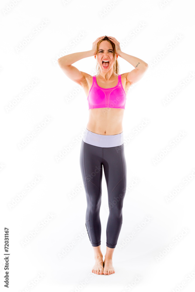 model isolated on plain background stressed upset pulling hairs model isolated on plain background stressed upset pulling hairs