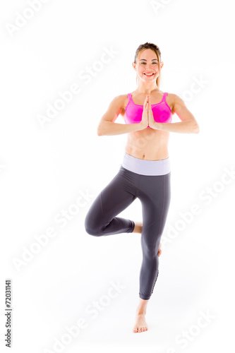 model isolated on plain background yoga relaxing