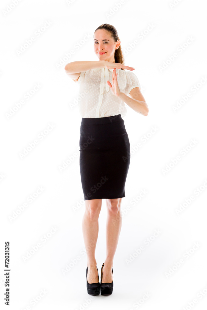 Fototapeta premium model isolated on plain background hand gesture break sign